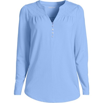 Lands' End Women's Long Sleeve Lightweight Jersey Notch Neck Tunic Top