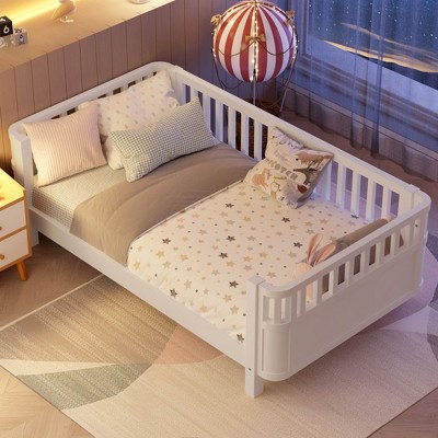 NicBex Twin/Full Size Bed Frame,Wood Platform Bed for Kids,Wood Low Profile Twin Bed with Rails for Girls and Boys,Wood Slats Support