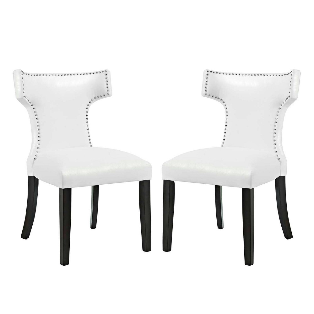 Photos - Chair Modway Set of 2 Curve Dining  Vinyl White  