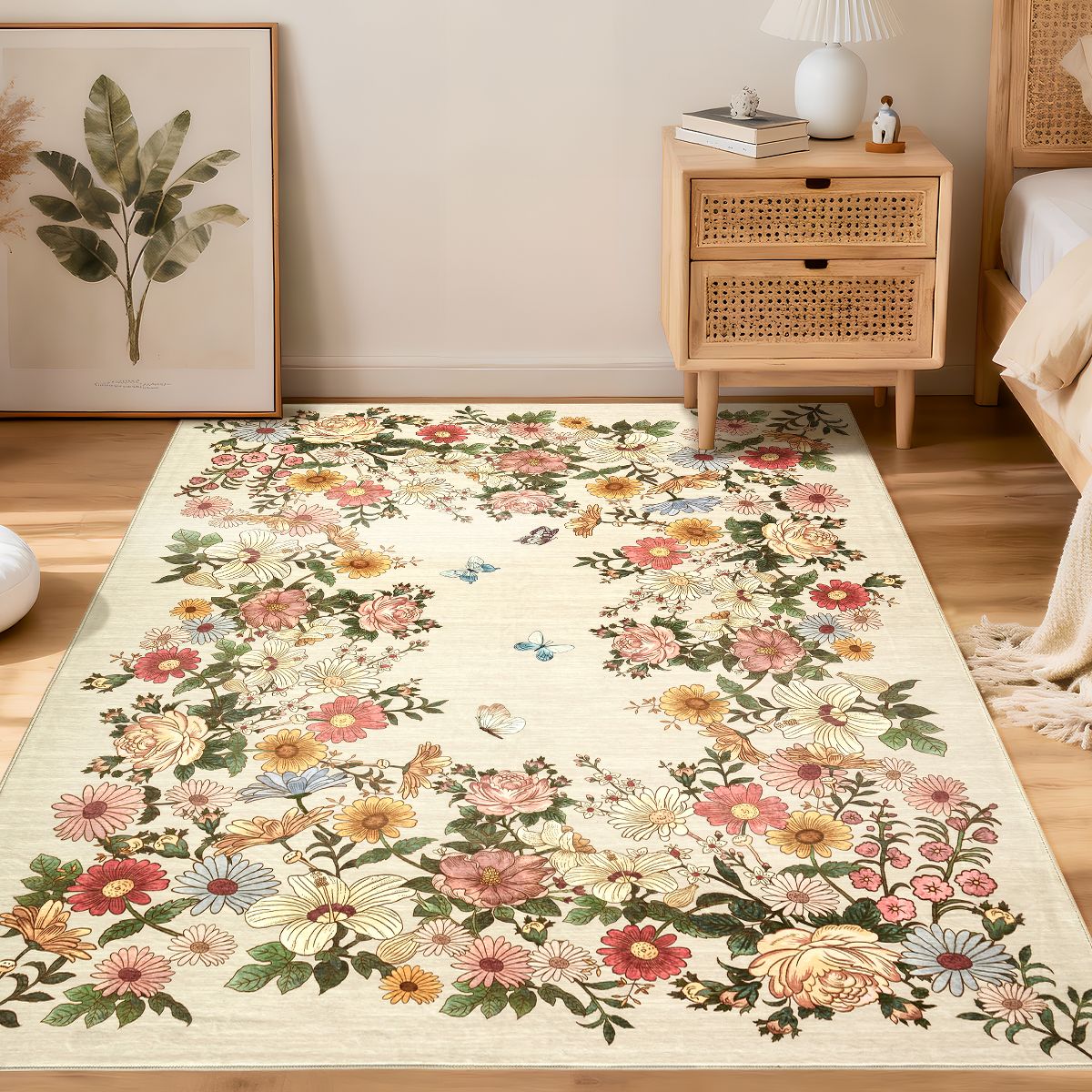 Washable Floral Area Rug, Modern Indoor Rug with Non-Slip TPR Backing, Foldable Flatwoven Pearl Velvet Rug for Living Room (Multiple Colors & Sizes) - thumbnail 2