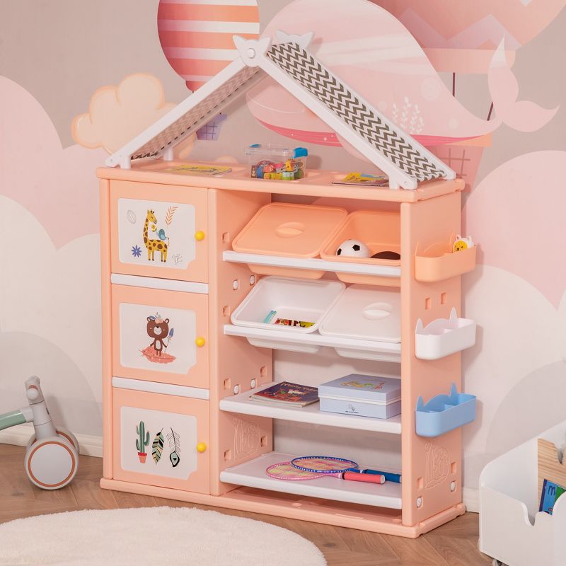 Qaba Kids Toy Storage Organizer with 4 Bins, Storage Cabinets, Bookshelf and 4-Layers Toy Collection Shelves, 2 of 10