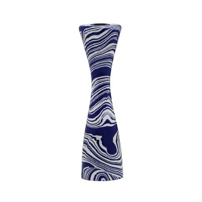 Blue and White Swirl Iron Resin Hourglass Candlestick