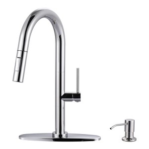 WOWOW 15.3 in. Single Handle Pull Down Sprayer Kitchen Faucet with Soap Dispenser and 360° Spout Swivel - 1 of 4