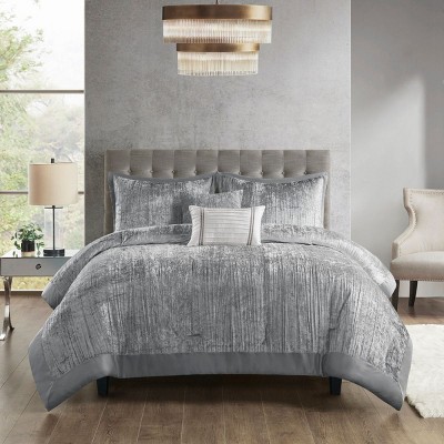 Okak Full/King 5-Piece Crinkle Velvet Bed Comforter Set with Throw Pillow,Comfortable Quilt Comforter Bedding Sets,Machine Washable