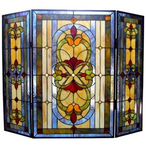 Chloe Lighting Tiffany-Glass 3pcs Folding Victorian Fireplace Screen 40" Wide - 1 of 3