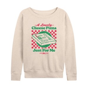 Women's - Home Alone - Lovely Cheese Pizza Just For Me-Women's French Terry Long Sleeve Shirt Lightweight French Terry Wide Neck Long Sleeve Shirt - 1 of 4