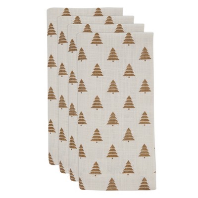 Gold Christmas Trees Cotton Table Napkins, Set of 4