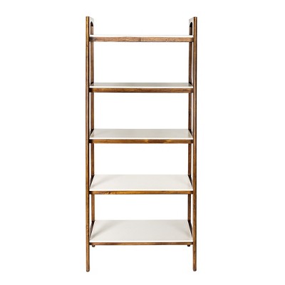 Vynxaria Mid-Century 5-Shelf Utility Storage Shelves, 31" x 16" x 73" Off-White and Pecan Bookcase