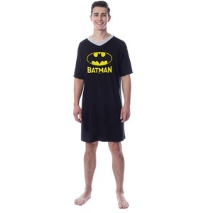 DC Comics Batman Mens' Bat Symbol  Nightgown Sleep Pajama Shirt Black - 1 of 4