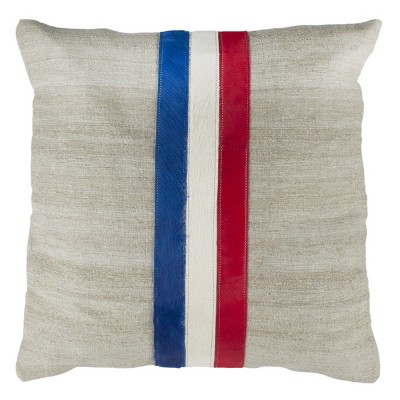 Torrance Cowhide Pillow - Grey/White/Red/Blue - 20"X20" - Safavieh