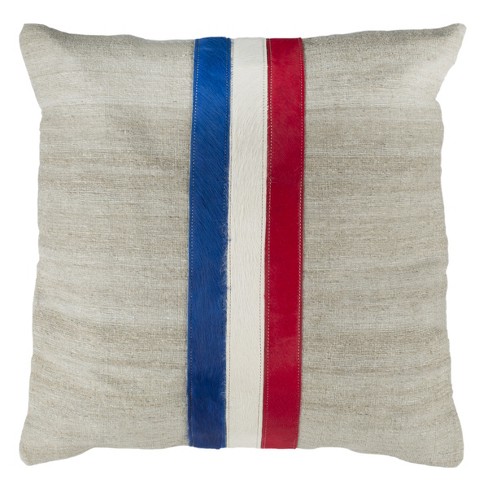 Torrance Cowhide Pillow - Grey/White/Red/Blue - 20"X20" - Safavieh - image 1 of 3