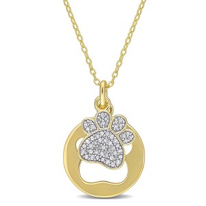 EVERLY JEWELRY | Yellow Plated Sterling Silver 1/10ct TDW Diamond Dog Paw Pendant with Chain, 18 inc - 1 of 4