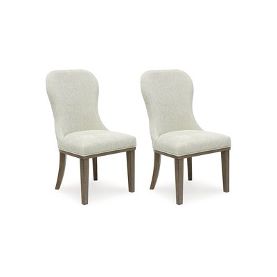 Signature Design by Ashley Sturlayne Traditional Upholstered Dining Chairs, Rich Brown Frame & Beige Polyester, Set of 2