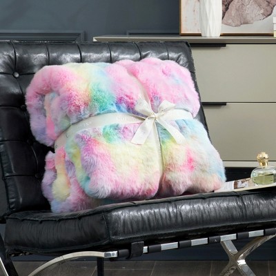Cozy Bliss Faux Fur Throw Blankets, Plush Fuzzy Soft Thick Bubble Blanket for Sofa, Bedroom, Living Room