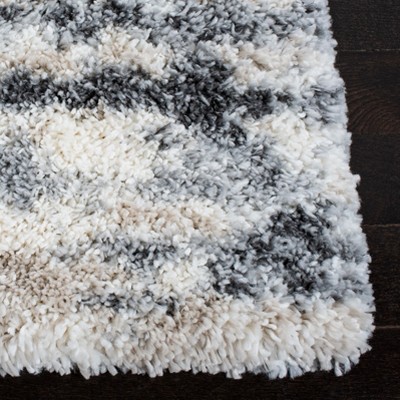Ivory and Gray Abstract Shag Runner Rug