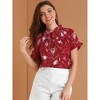 INSPIRE CHIC Women's Floral Tie Neck Ruffle Short Sleeves Peasant Blouse Top Medium Red - 3 of 4