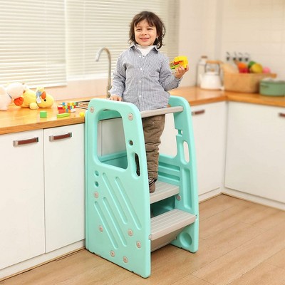 Green Children's Plastic Learning Step Stool with Adjustable Heights