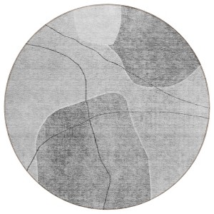 Gray Charcoal And Silver Abstract Washable Indoor Outdoor Area Rug - 1 of 4