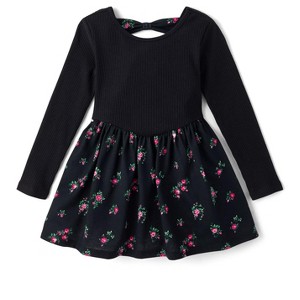 The Children's Place Baby Girls Long Sleeve Floral Bow Back Dress Black 12-18 M - 1 of 3