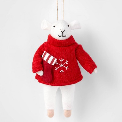 Fabric Mouse with Knit Sweater and Stocking Christmas Tree Ornament Red - Wondershop™