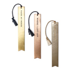 Dabney Lee Bookmarks - Set of 3 Faux Leather Tassel Bookmarks with Sayings - Red/Gold - 1 of 3