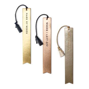 Dabney Lee Bookmarks - Set of 3 Faux Leather Tassel Bookmarks with Sayings - Red/Gold