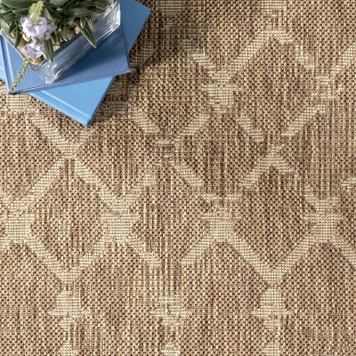 Reversible Easy-Care Beige Synthetic 4' x 6' Indoor/Outdoor Rug