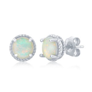Opalata Sterling Silver 9mm White Opal Rope Design Border Stud Earrings - White - 1 of 2