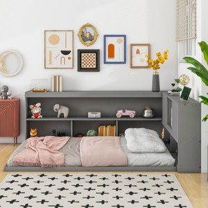 Tatami Bed Frame,Tatami Mat Platform Bed,Full Size Bed On Floor With L-Shaped Bookcases,Japanese Tatami Bed-Cuddlewood - 1 of 4