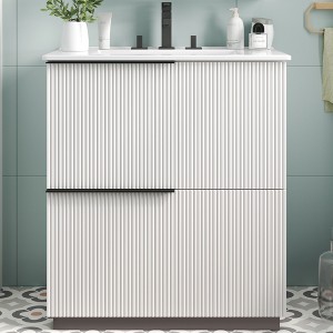 FONTOI 30 Inch Bathroom Vanity with Sink Freestanding Storage Cabinet with Full Extention Drawer Fluted Design for Bathroom, 30"*18"*34" - 1 of 4