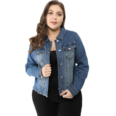 Agnes Orinda Plus Size Denim Jackets for Women Frayed Hem Classic Washed  Jean Jacket 1X Black at  Women's Coats Shop