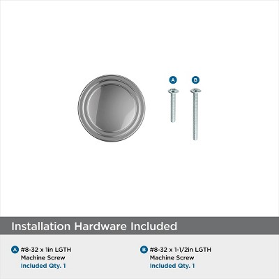 Polished Chrome Round Cabinet Knob with Mounting Hardware