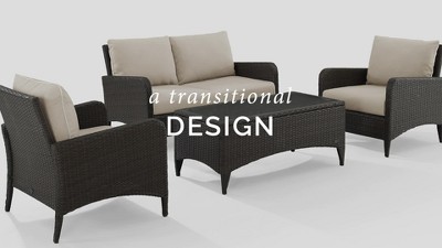 Beige Wicker Outdoor Loveseat with Steel Frame