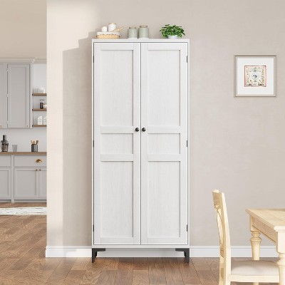 63" Tall Farmhouse Kitchen Pantry Cabinet with 5 Tiers, 2 Doors & Adjustable Shelf – Engineered Wood Freestanding Storage