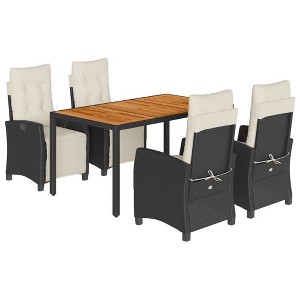 vidaXL Patio Dining Set with Cushions Outdoor Garden Furniture Poly Rattan - Black and Cream 59.1" Table Length 4 Items - 1 of 4