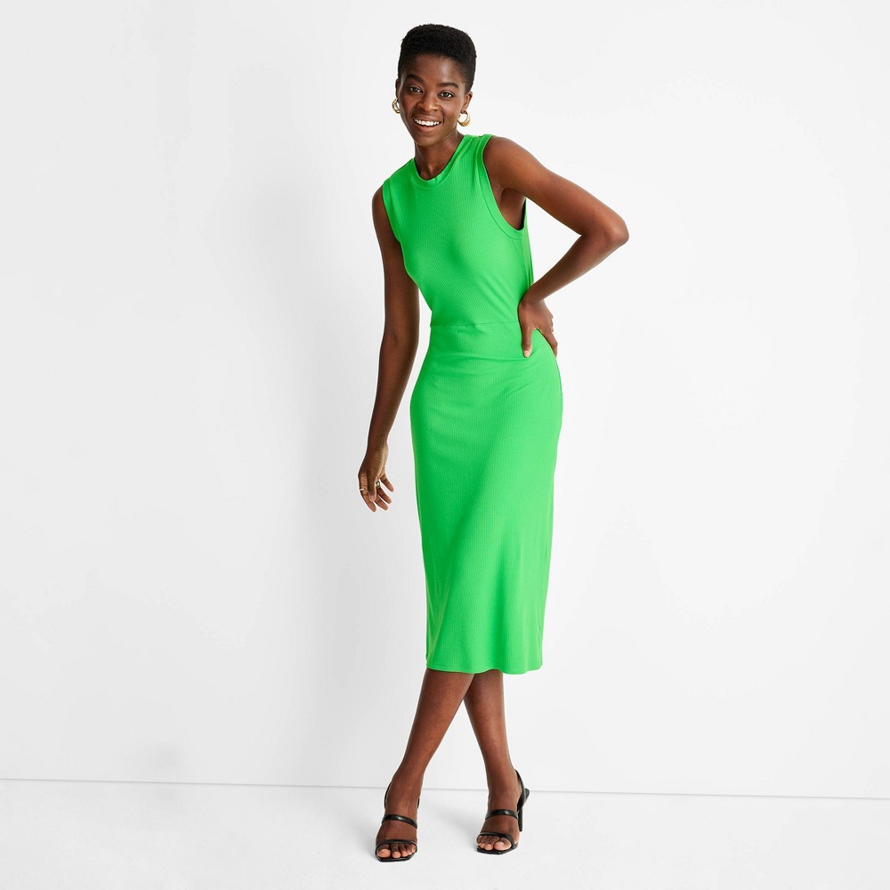 Size L Women's Sleeveless Ribbed Cut Out Back A-Line Dress - Future Collective with Kahlana Barfield Brown Green L