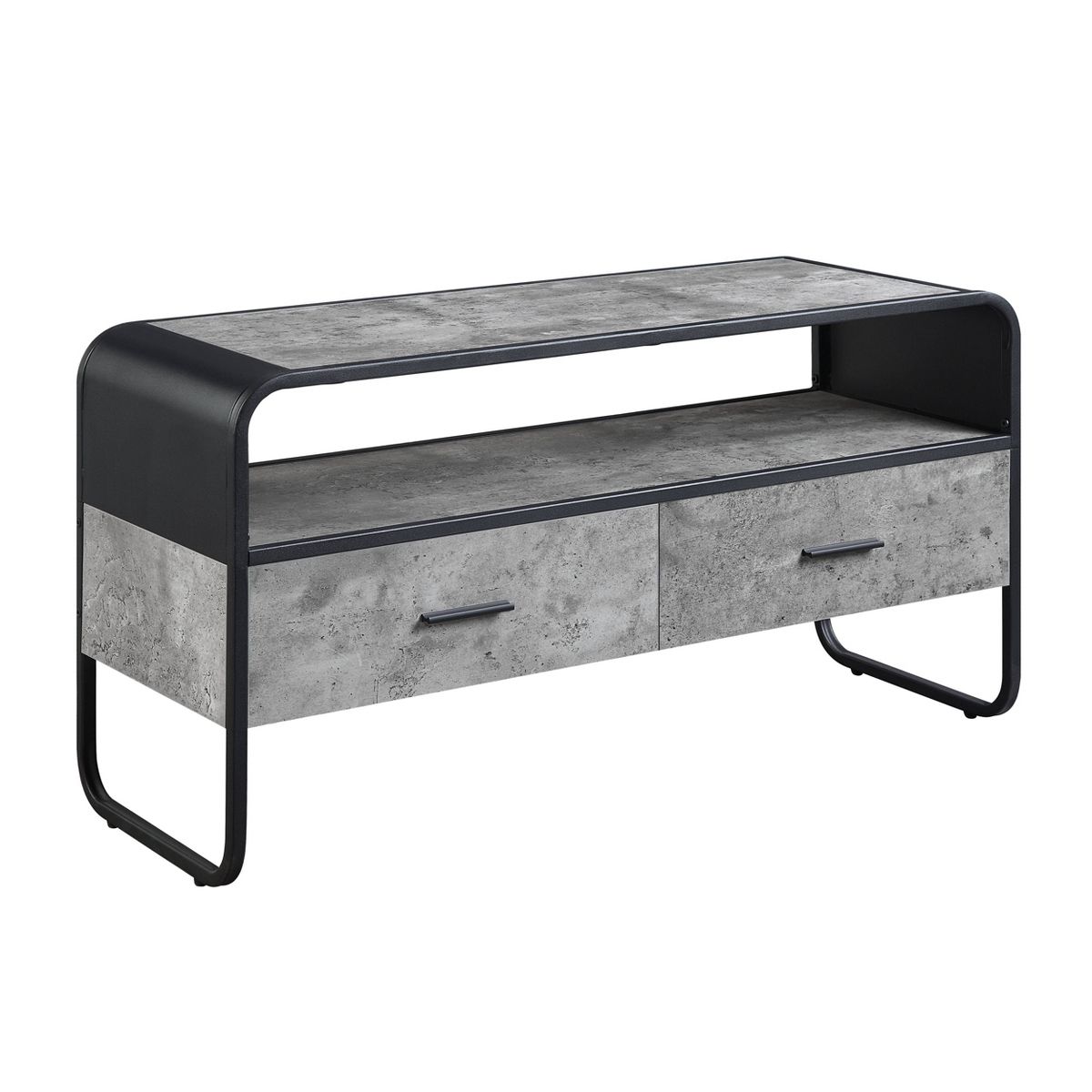 Acme Furniture 39" Raziela TV Stand and Console Concrete Gray and Black Finish: Metal Frame, Adjustable Shelves, No Tools Assembly