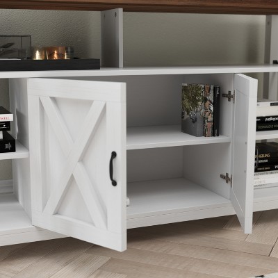 White and Rustic Oak 60" Farmhouse TV Stand with Cabinet