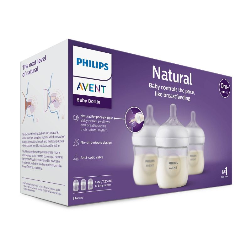 Philips Avent 3pk Natural Baby Bottle with Natural Response Nipple - Clear - 4oz, 4 of 39