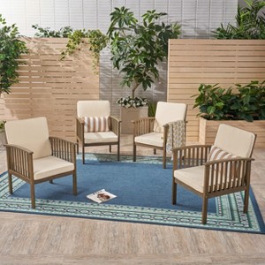 Christopher Knight Home Casa Outdoor Acacia Wood Club Chairs with Cushions (Set of 4) - 1 of 4