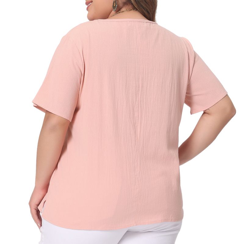 Agnes Orinda Women's Plus Size Short Sleeve Round Neck Cotton Linen Casual T-Shirts, 3 of 6