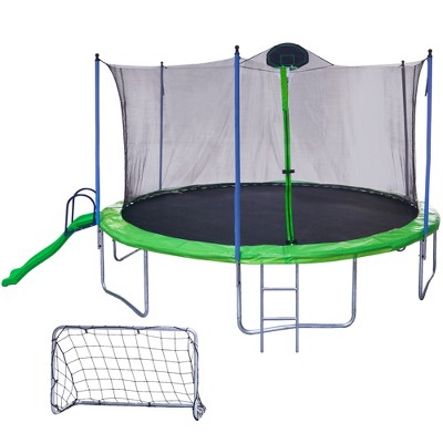 VYNXARIA 16FT Green Trampoline with Slide and Sports Features - Ultimate Backyard Play Experience