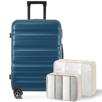 YONWAY 24-Inch Hardshell ABS Sets, Checked Spinner Luggage Set Lightweight Travel Luggage with 2 Packing Cubes