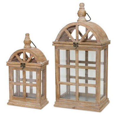 Melrose Natural Wooden Lantern (Set of 2)