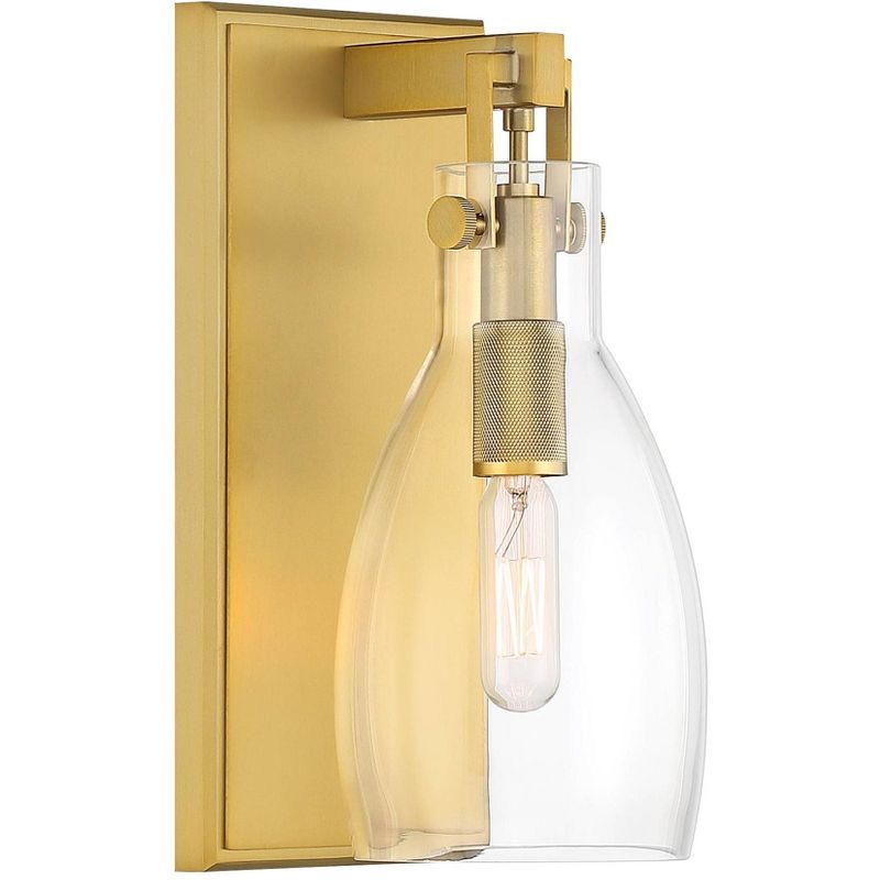 Minka Lavery Industrial Wall Light Sconce Soft Brass Hardwired 5" Fixture Clear Glass Shade for Bathroom Vanity Living Room, 1 of 3