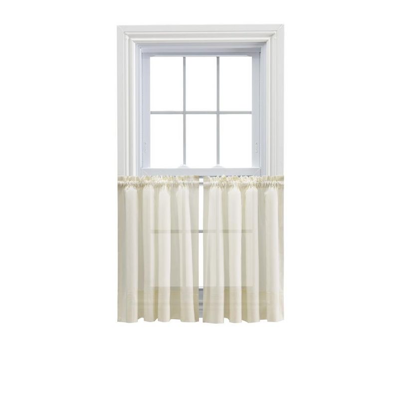 Ellis Curtain Shadow Stripe 1.5" Rod Pocket Tailored Tier Pair for Windows Natural, 1 of 5