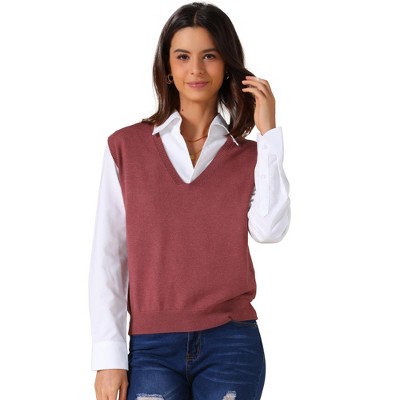 INSPIRE CHIC Women's V-Neck Sleeveless Uniform Classic Knitted Pullover Sweater Vest