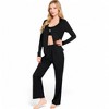 Anna-Kaci Women's Ribbed Knit Lounge Set with Open Front Cardigan, Bralette, and Wide-Leg Pants- Black,Small - 3 of 4