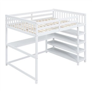 COWLOWN Full Size Loft Bed with Desk & Storage, Space Saving Study Workstation Under Bed, Solid Wood MDF Frame - 1 of 4