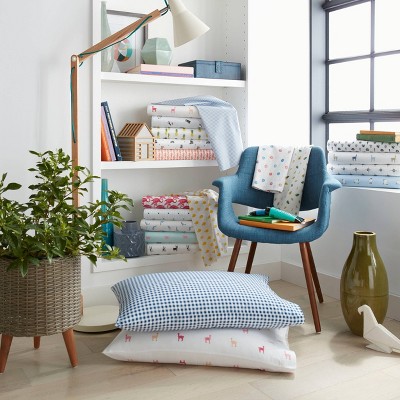 Twin Blue and White Cotton Percale Plaid Sheet Set